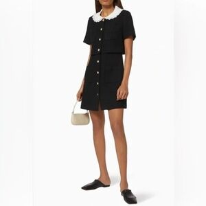 NEW SANDRO Black Tweed Short Peter Pan Collar Dress